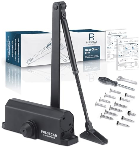 Hydraulic Door Closer Adjustable Soft Close – Commercial & Domestic Automatic Heavy Duty Door Closer for Interior & Exterior Doors, Quiet Anti-Slam, Easy Installation (1, Black)