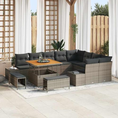 Frdhee Sofa Terrassensofa Ecksofa Loungesofa,Garten Sofa Set mit Kissen 12 pcs Hellgrau und Dunkelgrau,Balkonmöbel Sitzgruppe Für Balkon,Garten,Outdoor Lounge