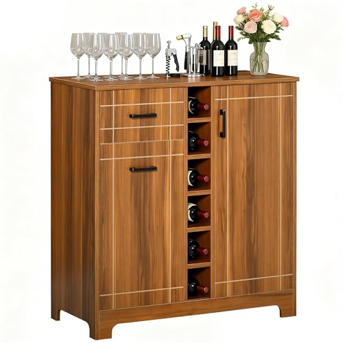 HOMCOM Retro Wine Cabinet with Glass Holders, Drawer, Brown