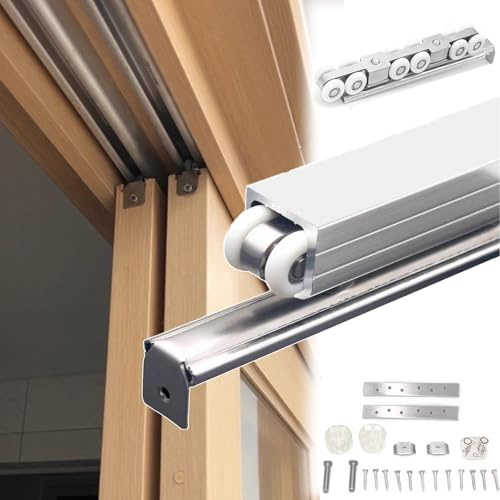 Bypass - Kit hardware per porta scorrevole a scomparsa, sistema di montaggio a soffitto per armadio pieghevole e uso interno