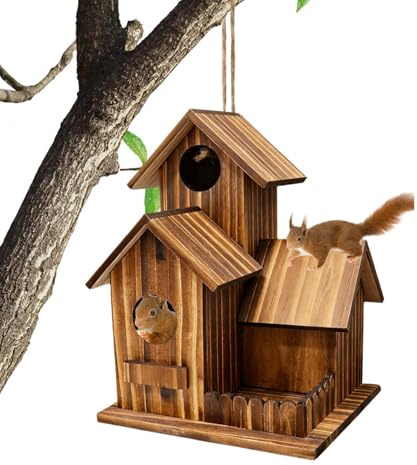 para Ardillas Exterior de Madera con Diseño de Compartimentos y Techo