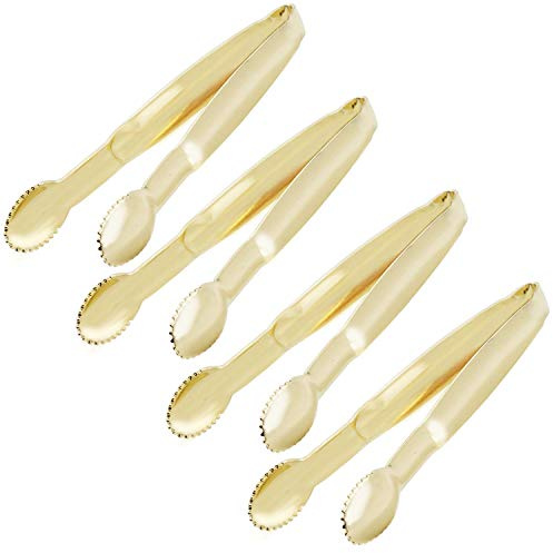 HINMAY Gold Plated Mini Serving Tongs 4-Inch Sugar Cube Tongs Stainless Steel Mini Ice Tongs, Set of 4