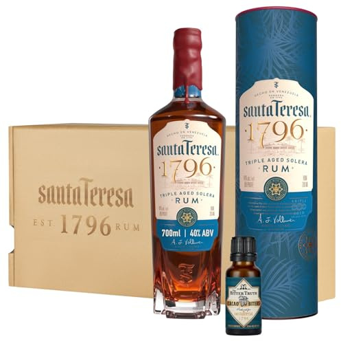 Rum Solera a triplo invecchiamento Santa Teresa 1796 e bitter al cacao in un cofanetto regalo in latta, Vol. 40%, 70 cl / 700 ml, Idea regalo e ingrediente per cocktail, la confezione può variare
