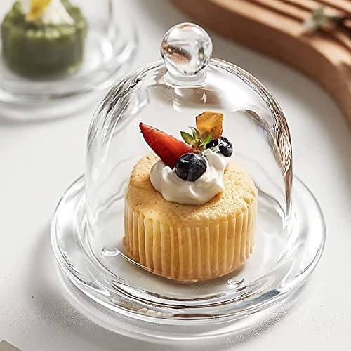 eKsdf Mini piatto per torta con campana in vetro per dolci, con cappuccio, piccolo campanellino per formaggio, campana per muffing, campana per dolci, campana di limone (media)