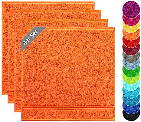 Lashuma Trockentücher Küche Set, Linz 4X Handtücher Frottee Orange 50x50 cm