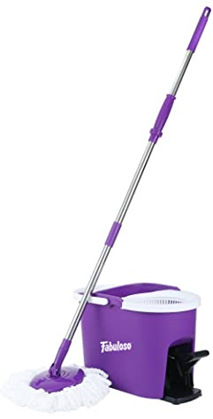 Fabuloso Spin mopp och hink, handsfree vridande snurrhink | maskintvättbar och utbytbart mikrofibermopphuvud, justerbar moppstångslängd | rengör dina golv med lätthet