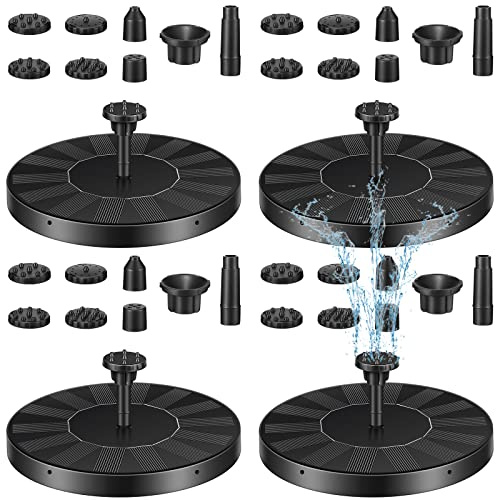 Kittmip 4 Pack Solar Fountain for Bird Bath, 6 Spray Nozzles, 5.1 Inch
