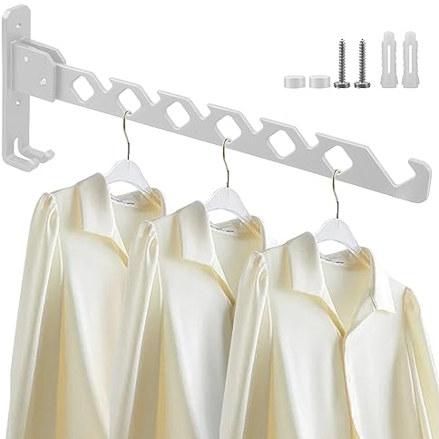 Lxoraziy Foldable Wall Mounted Clothes Hanger, Aluminum Wall Mounted Drying Rack, Small Wall Clothes Airer, for Bathroom Bedroom Hotel(White)