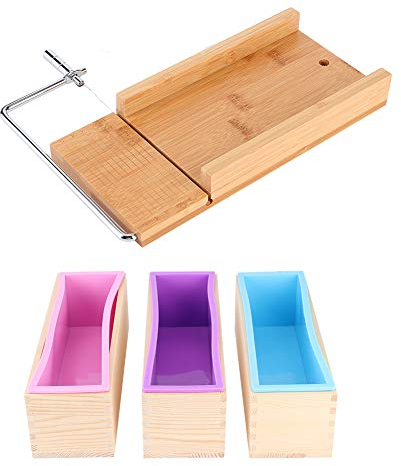 Juego para Hacer Jabón DIY, Molde de Silicona de 1200ml, Caja de Madera, Cortador de Jabón Manual con Escala, Herramienta de Cocina Esencial para Jabones Caseros