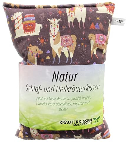 Kräuterkissen, Natur Schlaf- und Heilkräuterkissen,25x20cm, gefüllt mit 8 verschiedenen Heilkräutern,u.a.beruhigende Einschlafhilfe, Design Lama