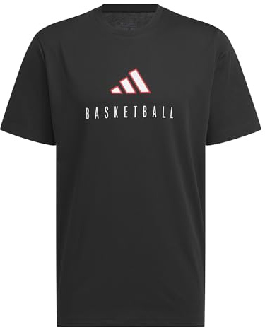 adidas Herren Worldwide Hoops Logo Performance Graphic Tee, Black/White, L
