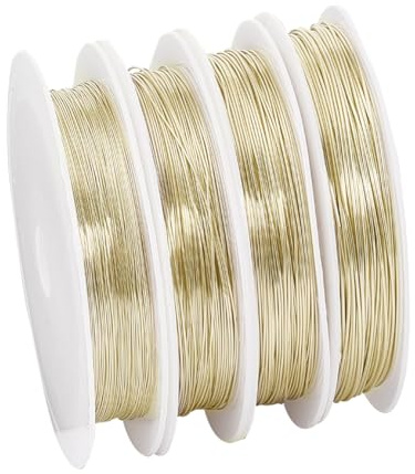 PH Pandahall 4 Rotoli Rotolo di Filo di Rame Placcato Oro 14K Filo di Rame per Gioielli 0.3mm 0.4mm 0.5mm 0.6mm Filo Morbido per Gioielli per Collane Bracciali Artigianale Fai Da Te, 20m/Rotoli