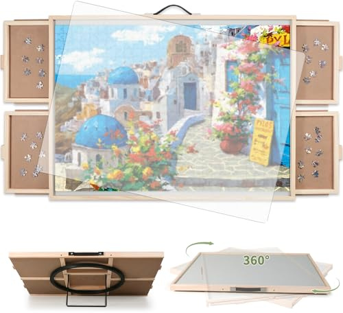 BuilderButler 1500 Pieces 2-in-1 Tilting & Rotating Puzzle Board, Portable Puzzle Table with 4 Drawers Cover,34.25 x 25.2 for 1500 Pieces
