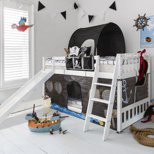 Noa and Nani Tuva Cabin Bed Low with Bunk Underbed Slide & Choice of Accessories Packages (Tuva Cabin Bed Low with Bunk Underbed Slide & Pirate Hideaway Package in Classic White)
