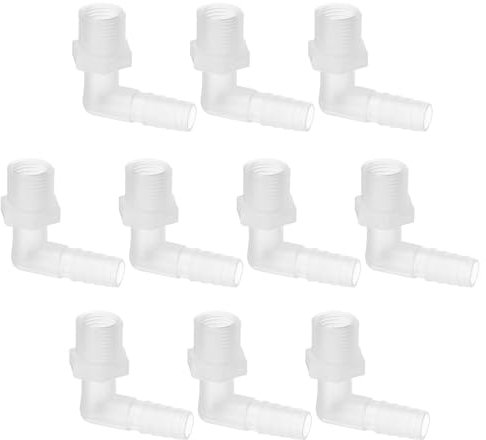 PATIKIL 10pcs Conector de Manguera, Codo en L de 10mm Rosca G a 10mm Púa Adaptador de Plástico Espiga Conexión para Tubería para Acuario Aire Agua Combustible Aceite Tubo, Translúcida