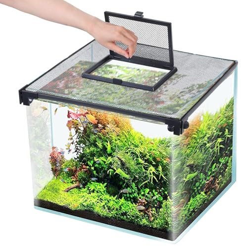 HOFURME Aquariumabdeckung, Anti-Spring-Netz für Fische, Magnetischer Deckel mit Futterfenster, 39,9 x 30 cm, Polyester, Weiß/Opulenter Garten