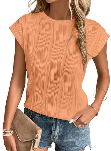 Gemulate Women Tops 2025 Womens high Necked Blouse Top Trendy Dressy Casual Tshirts Short Sleeve Blouses smart Ladies Tea Shirt Coral S