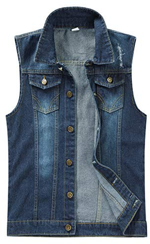 YOUTHUP Väst herr denim väst ledig sliten jeansväst utomhus vintage fritidsväst ärmlös jacka, #2206 mörkblå, S