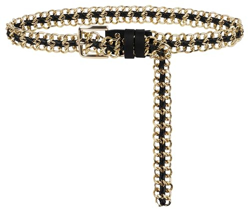 Ceinture en chaîne grande taille pour femme, ceinture tendance dorée et noire, chaîne épaisse réglable de 100 cm pour robes, fêtes, tenues décontractées, accessoire de bijoux tendance