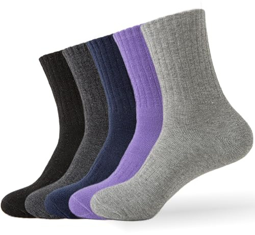 Josnown Calzini termici da donna per attività all'aria aperta, invernali, spessi, caldi, traspiranti, imbottiti, per sci, escursionismo, ciclismo, 5 paia di taglie 35-42, Nero/Grigio scuro/Grigio
