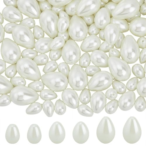 PONABEADIY 1 scatola Da 191 pezzi di Perle Finte A Goccia In Vetro con Fori Forma di Goccia D'Acqua Bianca Perle Finte Distanziali Ciondoli Sfusi per La Creazione di Gioielli Collane Bracciali Fornitu