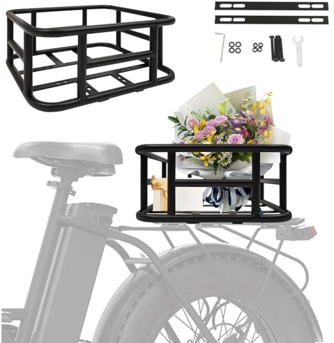 Cesta trasera para bicicleta, cesta extraíble para bicicleta con 2 placas de hierro, cestas traseras, portaequipajes para bicicleta eléctrica, estabilidad y durabilidad, hasta 25 kg (34,3 x 30,5 x 15