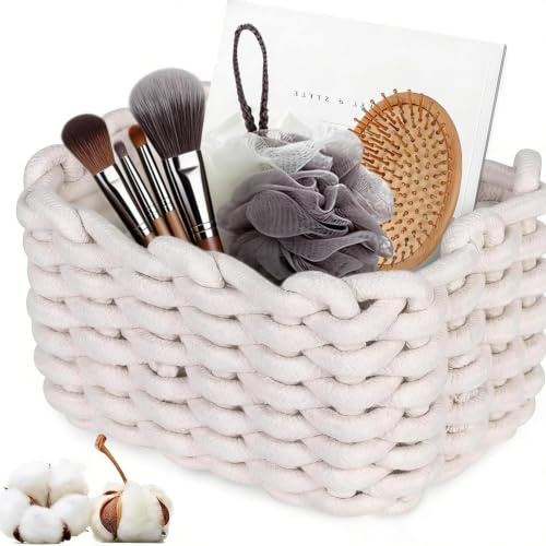 Förvaringskorg flätad bomullsrep 18 x 14 x 13 cm korg flätad liten korg badrum skötbord organisering korg förvaring för barnrum vardagsrum badrum (2)