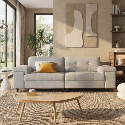 85 Inch Modern 3 Seater Sofa Couch with Adjustable Armrests,Living Room Sofa with Plush Chenille Fabric,Couch with Button Tufted Backrest for Living Room & Bedroom,Easy Assembly（Light Grey）