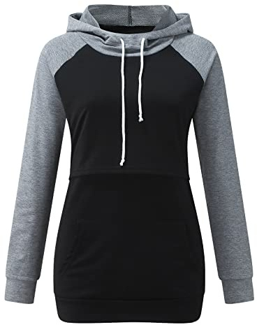 Generisch Sudaderas con mangas largas para mujer con bolsillos ollas lactancia maternidad sudadera con capucha, gris, L