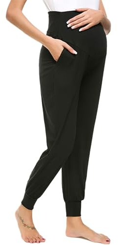 Mateju Leggins Premama Embarazada, Cintura Alta Elásticos Leggins con Bolsillos Embarazada Mujer, Pantalon Premama, Maternidad Pantalones Ideal para Hogar, Yoga, Deporte
