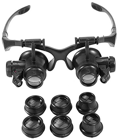 Occhiali con lente di ingrandimento 10X, 15X, 20X, 25X, lente di ingrandimento regolabile a LED, strumento per riparare orologi