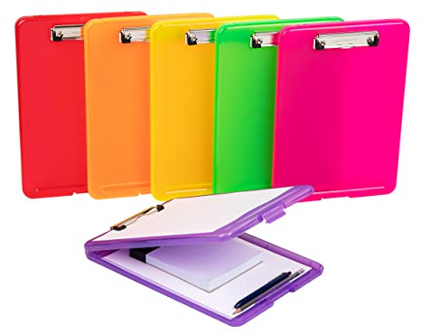 Mind Reader Clipboard with Storage, Teacher, Nursing Clipboard, Plastic, 9.25L x 13.25W x 1H, Set of 6, Assorted Colors