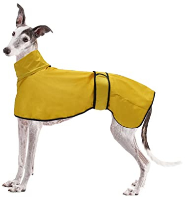 Geyecete-Manteau imperméable pour Chien réglable léger avec Sangles réfléchissantes et Trou pour Harnais,imperméable Veste idéal pour lévrier, Lurchers et Whippets-Jaune -S