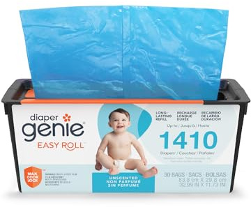 Diaper Genie Ricarica facile da arrotolare con 30 sacchetti | Dura fino a 8 mesi o contiene fino a 1410 pannolini per neonati per ricarica