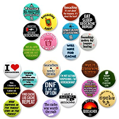 25 Pack - Geocaching Addicted Megapack Pinback Buttons - 1.5 Inch