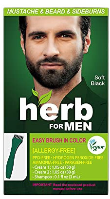 Herb for Men PPD & Ammonia Free Mustache & Beard Dye, (Soft Black), vegan natürliche Inhaltsstoffe, Odorless, keine Hautreizungen durch Färbung für empfindliche Haut (1 Pack)