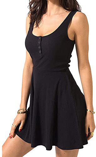 Sommerkleid Damen Sexy Ärmellos Kleid Kleider Sommer A Linie Swing Minikleider Elegant Strandkleider Kurz Freizeitkleid Vintage Schwarzes