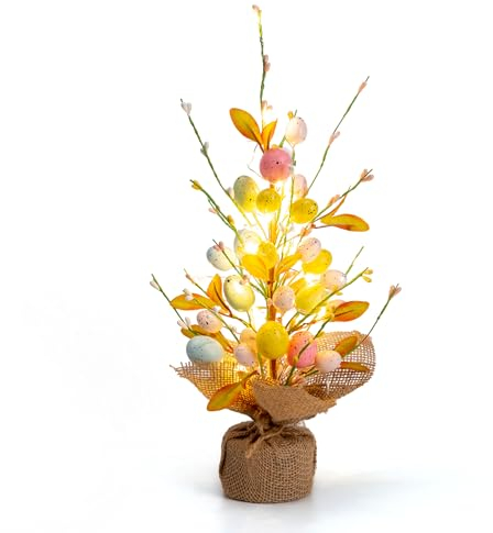 Valery Madelyn 40CM Easter Egg Tree with Lights, Colorful Twig Tree Easter Table Decorations for the Home