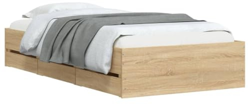 vidaXL Cama con Cajones, Somier de Listones, Armazón Base de Cama, Mueble para Dormitorio, Madera de Ingeniería Roble Sonoma 100x200 cm