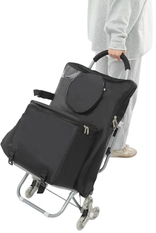 JAYEUW Carro de la compra plegable para escaleras con asiento de tela Oxford, con asiento de tela Oxford, carrito de arte con almacenamiento (negro)