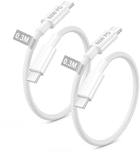 iPhone 15 16 17 Cable USB C a USB C 0.3M 2Pack, 60W PD Cable USB C Carga Rapida Cable USB Tipo C Corto Cable Cargador para Apple iPhone Air/17/17 Pro Max/16/15 Plus/15, iPad Pro/Air/Mini 6 7/10 11 Gen