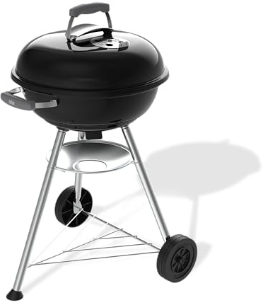 Weber Compact Kettle Charcoal Barbecue (2026 version), 47 cm Cooking Surface, Tripod Stand with Wheels, Heat‑Resistant, Rustproof Design, Chrome‑Plated Three‑Layer Grate, Black (1502054)