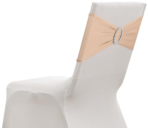 sourcing map Paquete de 20 bandas elásticas para silla, banda elástica para silla con hebilla deslizante, lazos elásticos universales para bodas, fiestas, ceremonias, eventos, decoración, color piel