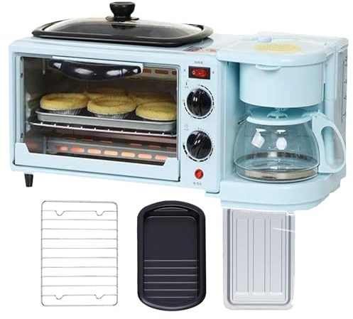 Stazione per la colazione 3 in 1, macchina per la colazione multifunzionale da 1050 W (forno + padella + caffè), padella antiaderente, rimovibile e facile da pulire, per la casa,A