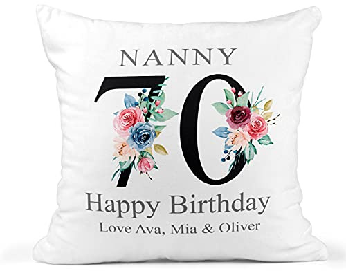 Personalised 70th Birthday Cushion - Floral Number 70 With Name and Message
