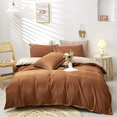 Boqingzhu Bettwäsche 220x240cm Karamell Braun Beige Einfarbig Wendebettwäsche Set Microfaser Bettbezug und 2 Kissenbezüge 80x80cm mit Reißverschluss