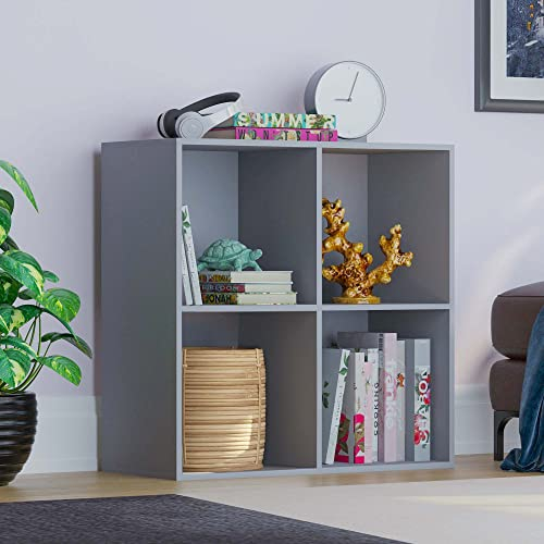 Vida Designs Durham Cube Bookcase Storage Organiser Living Room Bookshelf Home Office Furniture (4 Cube, Grey)