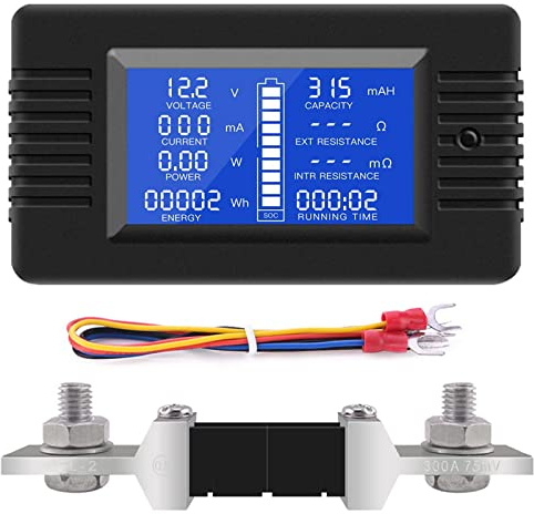 DC Shunt Battery Monitor Voltmetro DC 0-200V Shunt 100A Amperometro Digitale, Capacità della Batteria Misuratore, Multimetro Tensione Corrente per Batteria Auto RV Solare (PZEM-015+300A shunt)