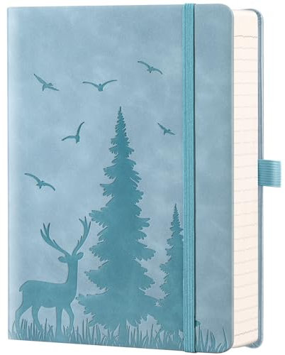 ZXHQ 365 Seiten A5 (15,8 x 21,5 cm) Liniertes Notizbuch - College-Ruling, Ledergebundener Einband, 100 g/m² dickes Papier, feine Innentasche - Blass-Türkis