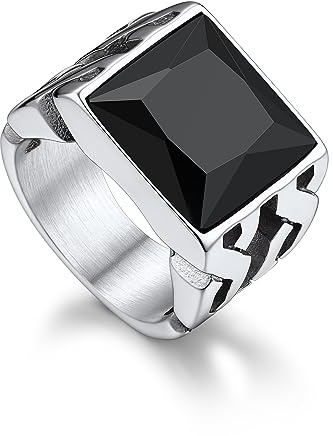 Bandmax Anillo Trenzado con Piedra Negro/Zafiro 14mm Ancho, Anillo Precioso para Hombre Mujer Tamaño 54mm a 72mm, Joyero Incluido
